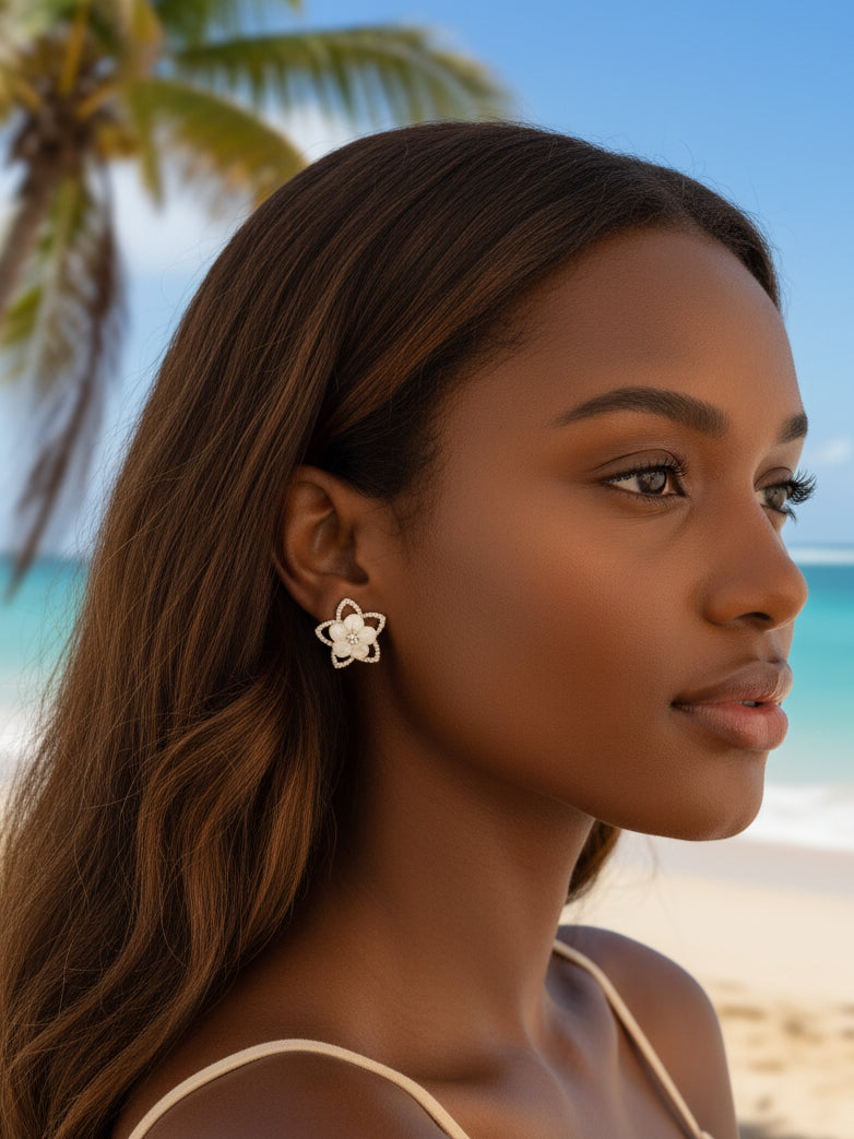 Sparkling Mother of Pearl Floral Earrings