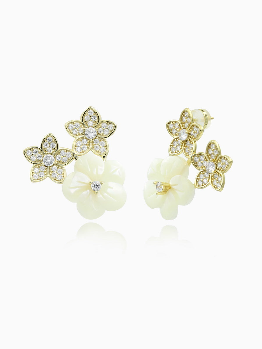 Premium Mother of Pearl & CZ Flower Earrings