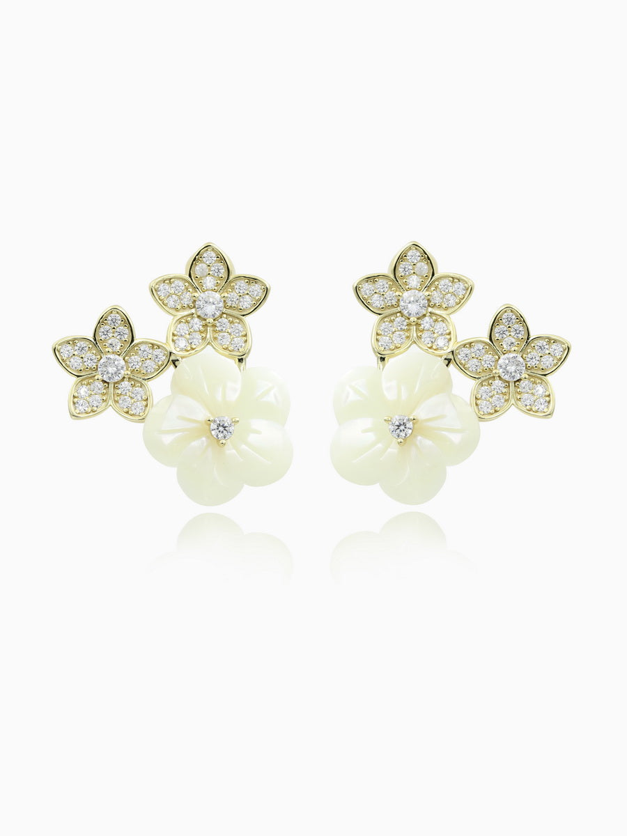 Premium Mother of Pearl & CZ Flower Earrings