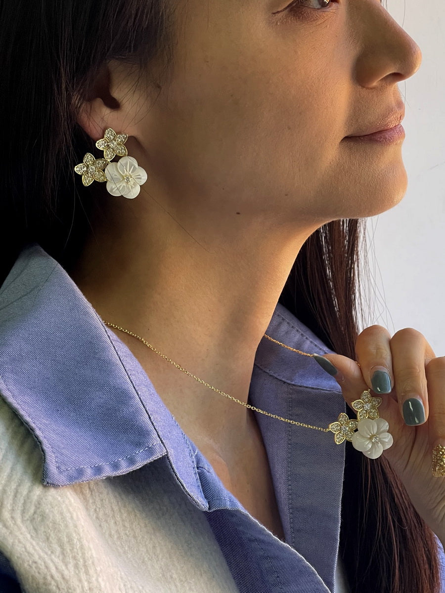 Premium Mother of Pearl & CZ Flower Earrings