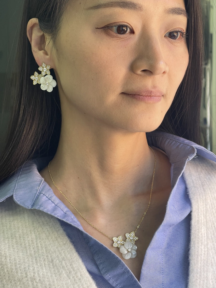 Premium Mother of Pearl & CZ Flower Earrings