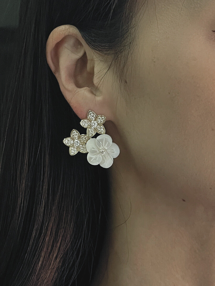 Premium Mother of Pearl & CZ Flower Earrings