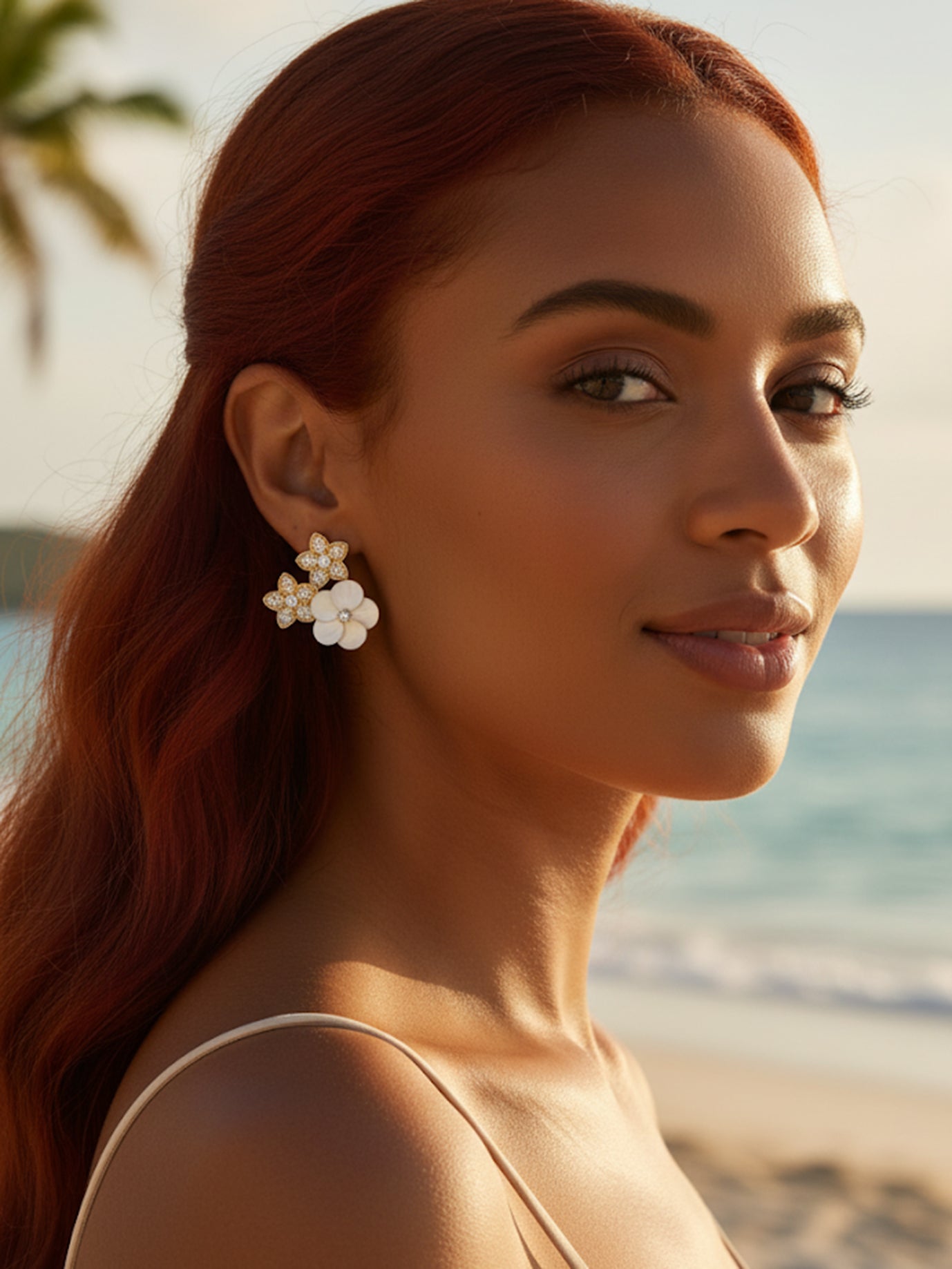 Premium Mother of Pearl & CZ Flower Earrings
