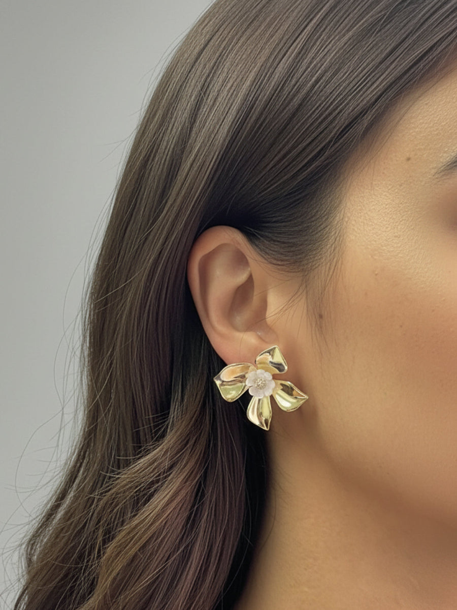 Vintage Lotus Elegant Large Flower Earrings