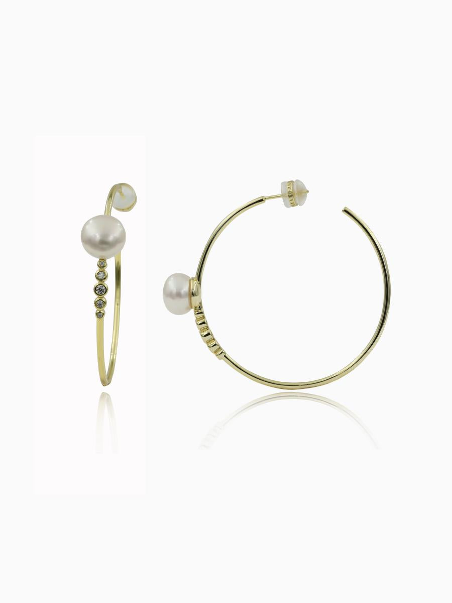11mm Freshwater Pearl with CZ Hoop Earrings
