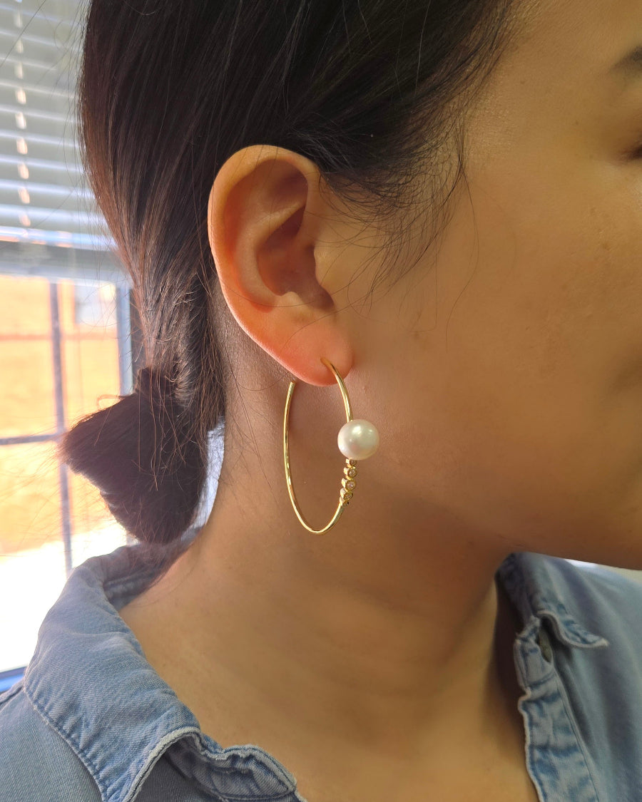 11mm Freshwater Pearl with CZ Hoop Earrings