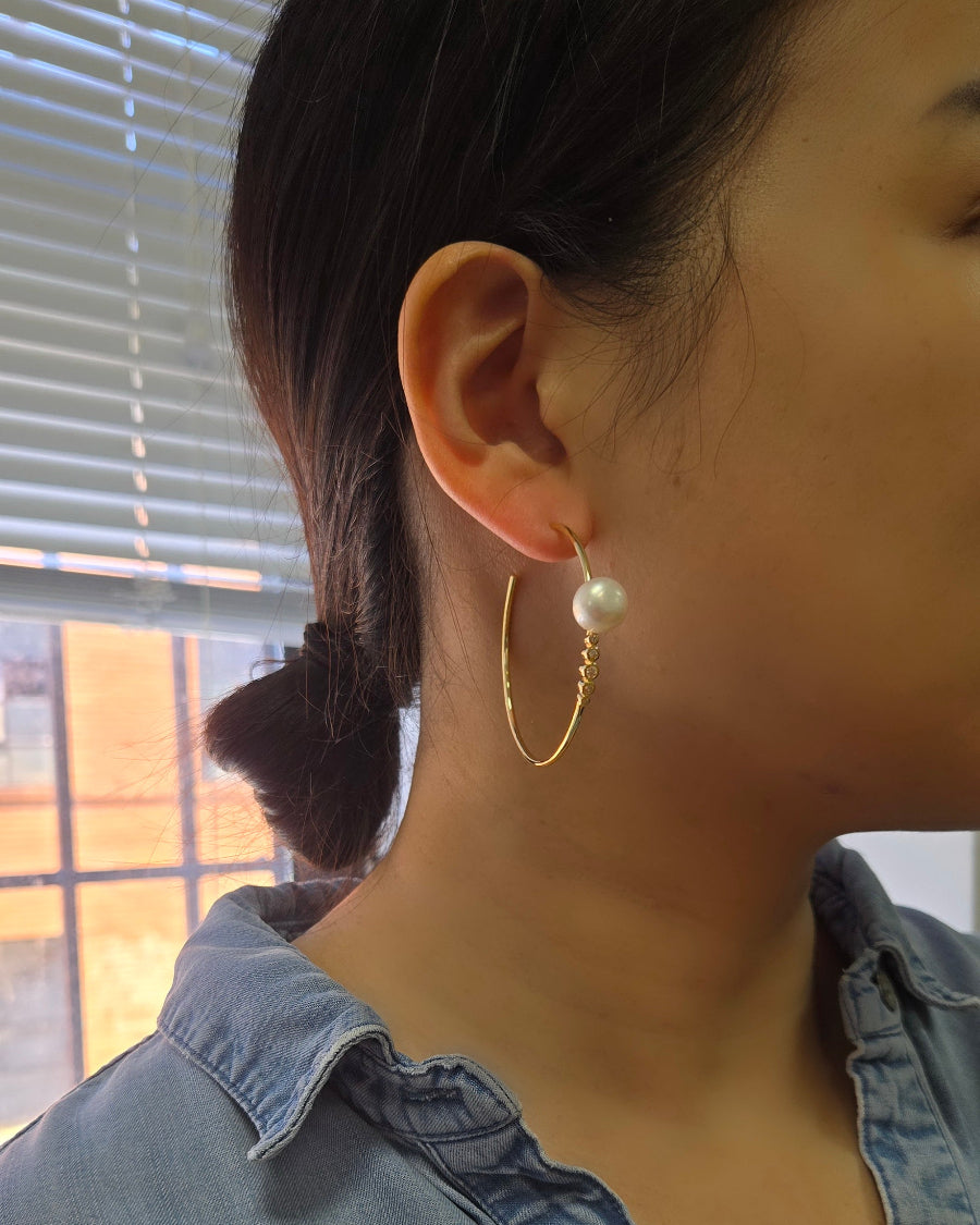 11mm Freshwater Pearl with CZ Hoop Earrings