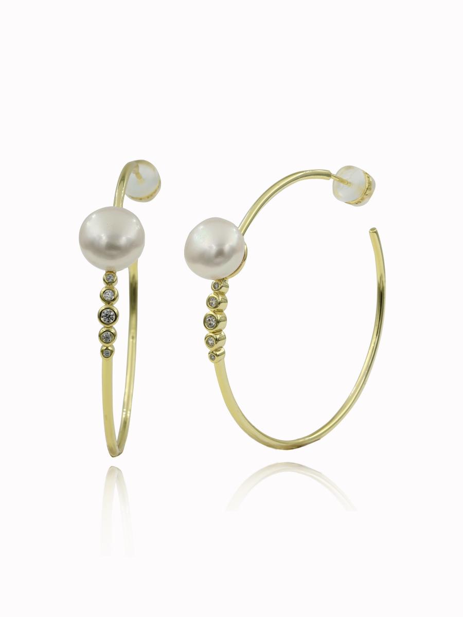 11mm Freshwater Pearl with CZ Hoop Earrings