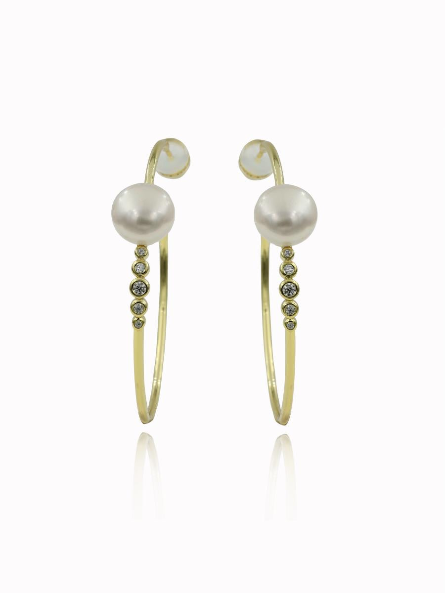 11mm Freshwater Pearl with CZ Hoop Earrings
