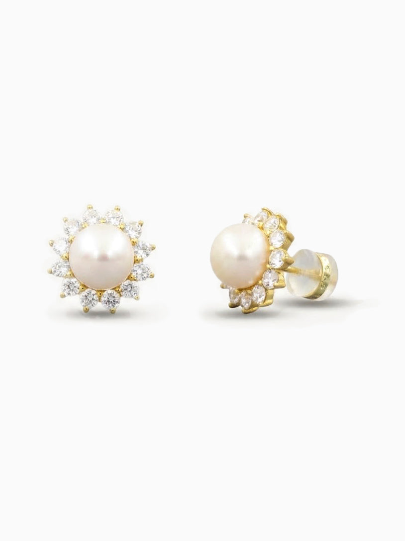 Halo Setting Fresh Water Pearl Studs Earrings