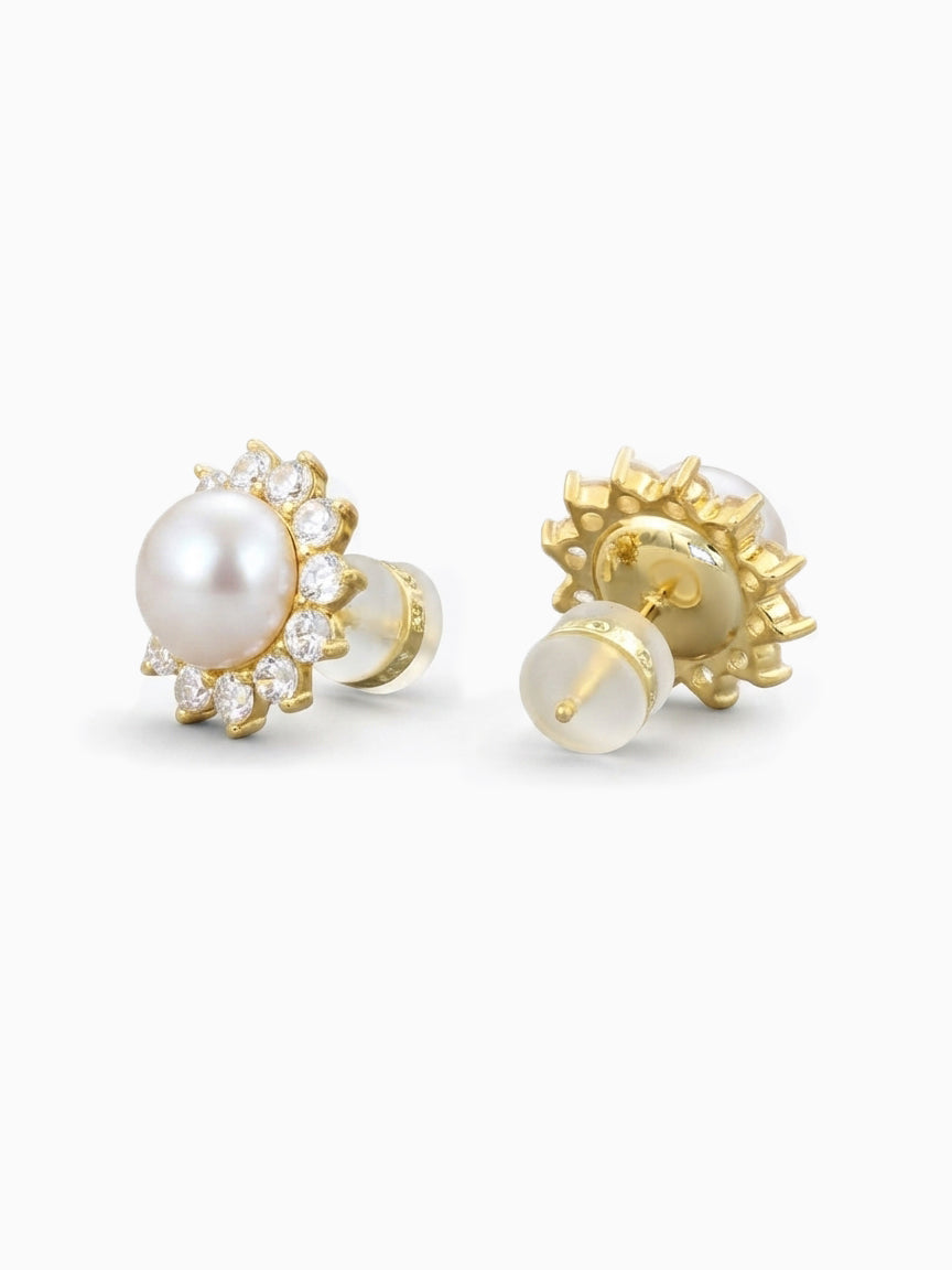 Halo Setting Fresh Water Pearl Studs Earrings