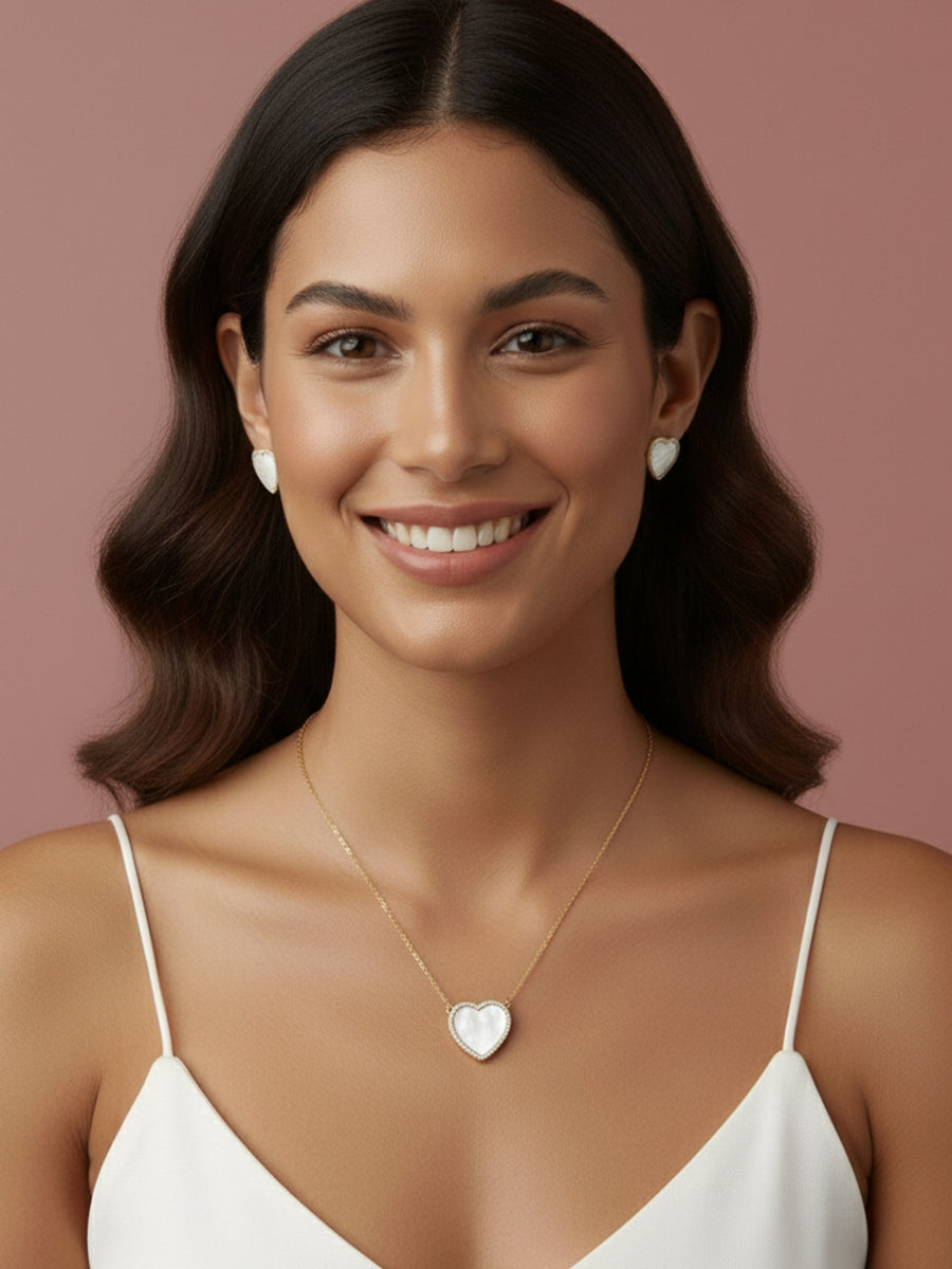 Mother of Pearl Heart With CZ Necklace