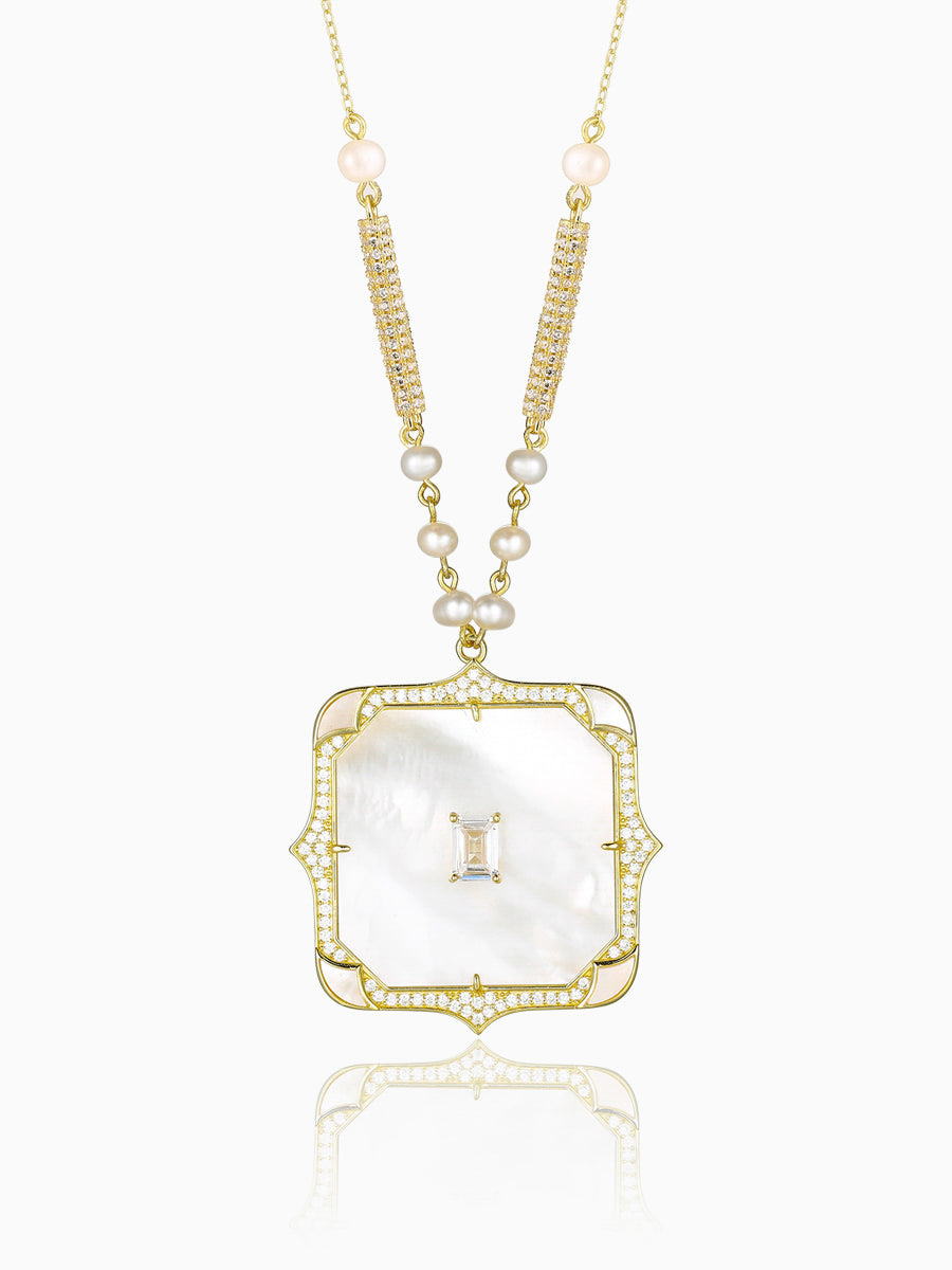 Mother of Pearl Square Pendant Necklaces