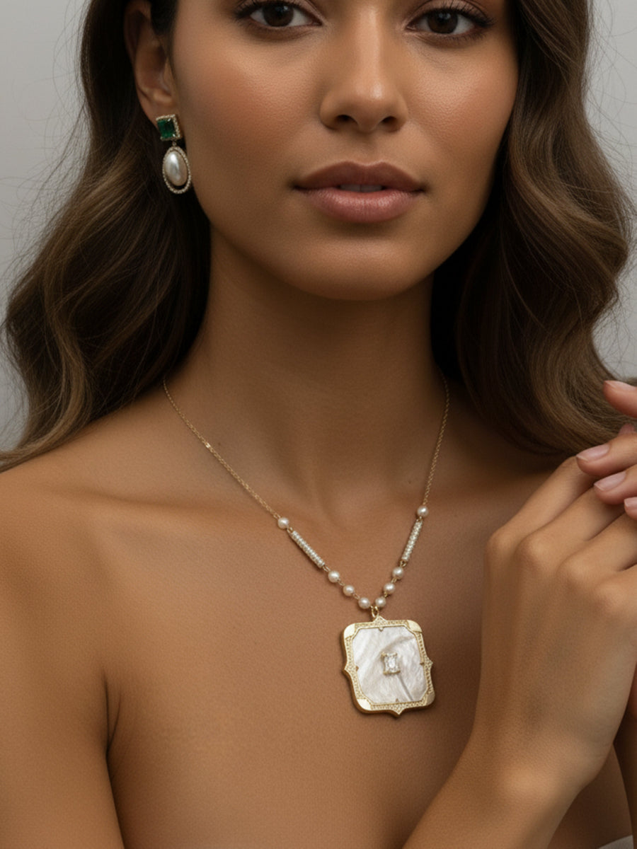 Mother of Pearl Square Pendant Necklace