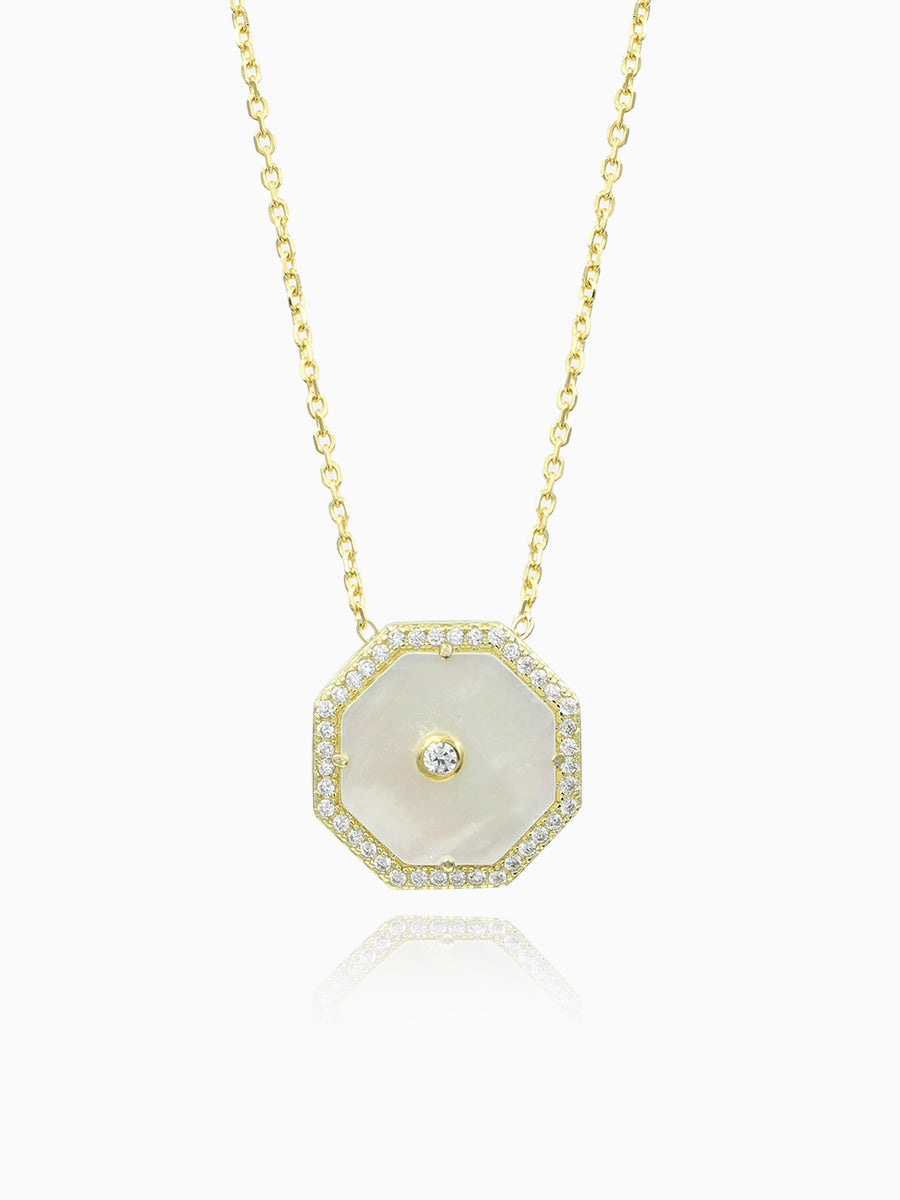 Mother of Pearl Octagon White CZ Necklace