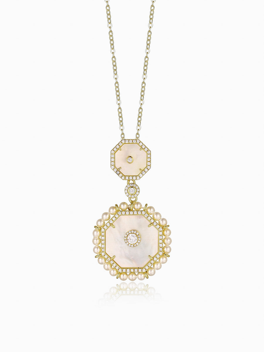 Mother of Pearl Double Octagon White CZ Necklaces