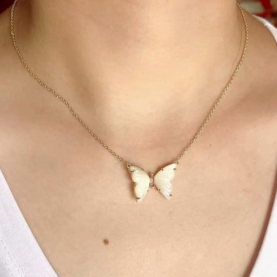 Elegant Mother of Pearl Butterfly CZ Necklace