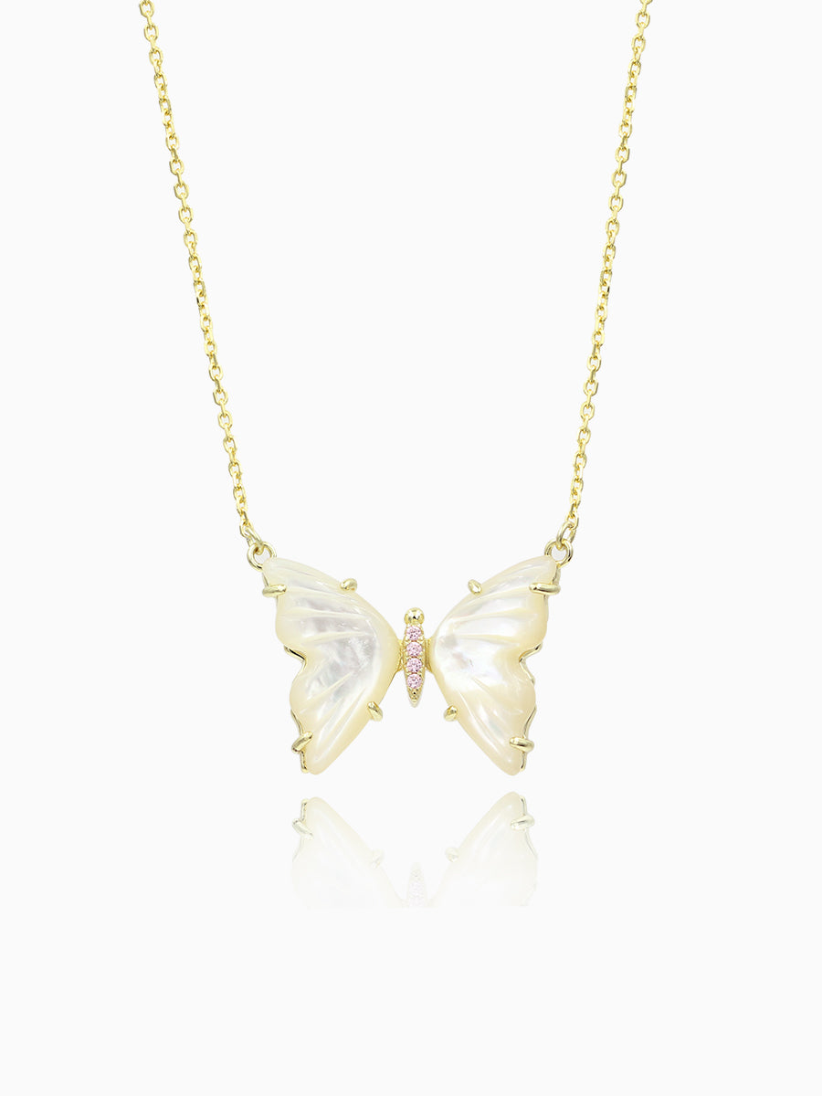 Elegant Mother of Pearl Butterfly CZ Necklace