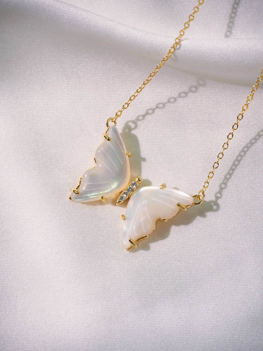Elegant Mother of Pearl Butterfly CZ Necklace