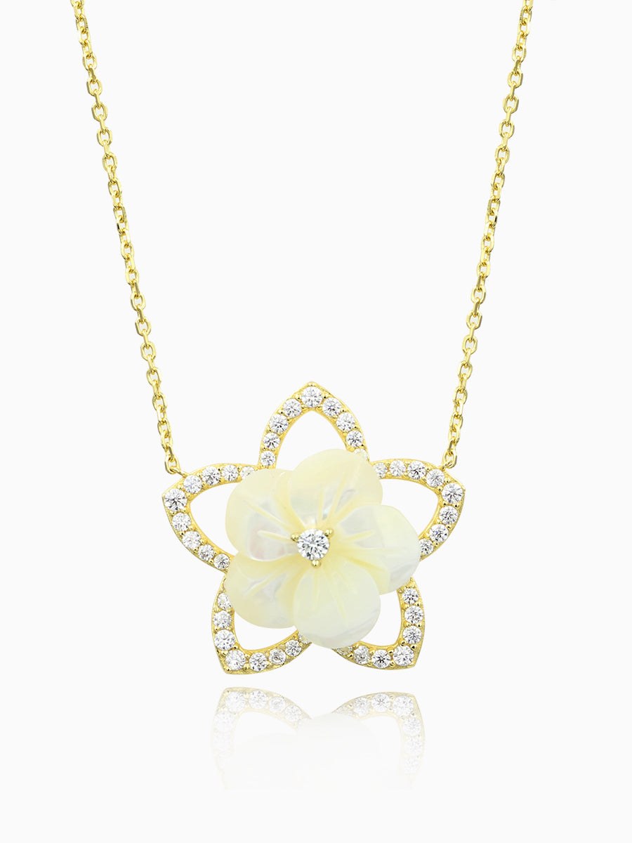 Sparkling Mother of Pearl Floral Pendant Necklace