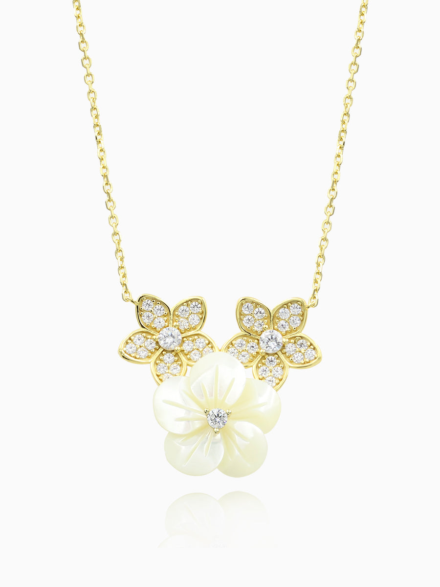 Premium Mother of Pearl & CZ Flower Pendant Necklace