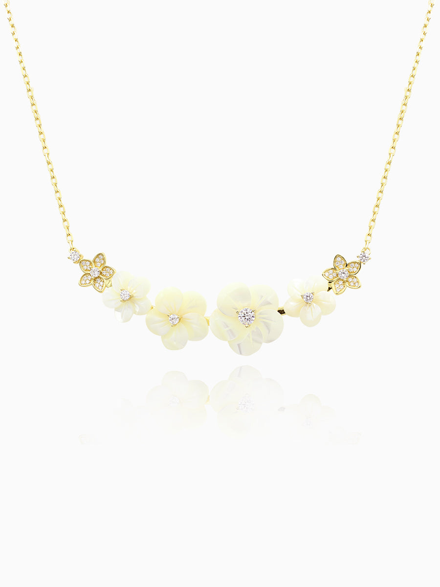 Carved Mother of Pearl Three Flower Bridal Necklace