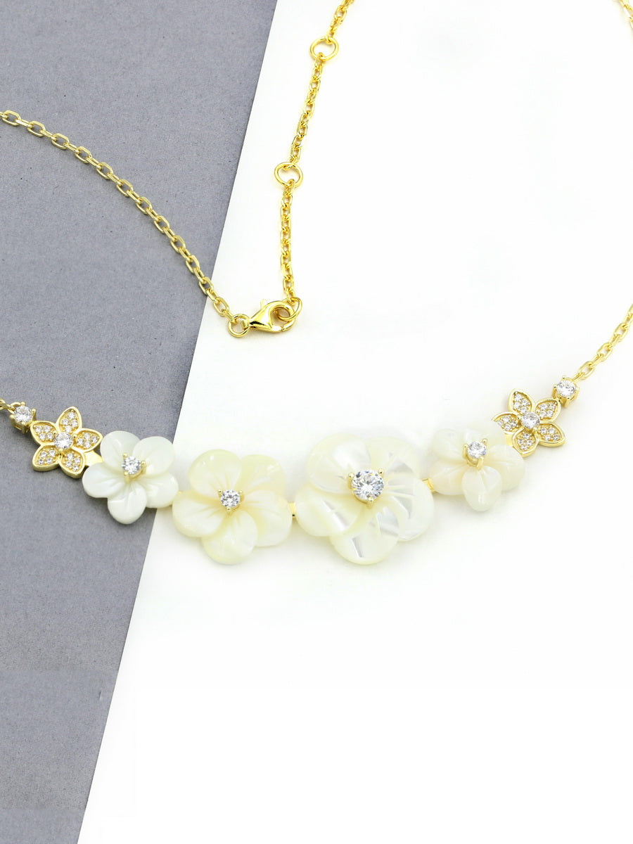 Carved Mother of Pearl Three Flower Bridal Necklace