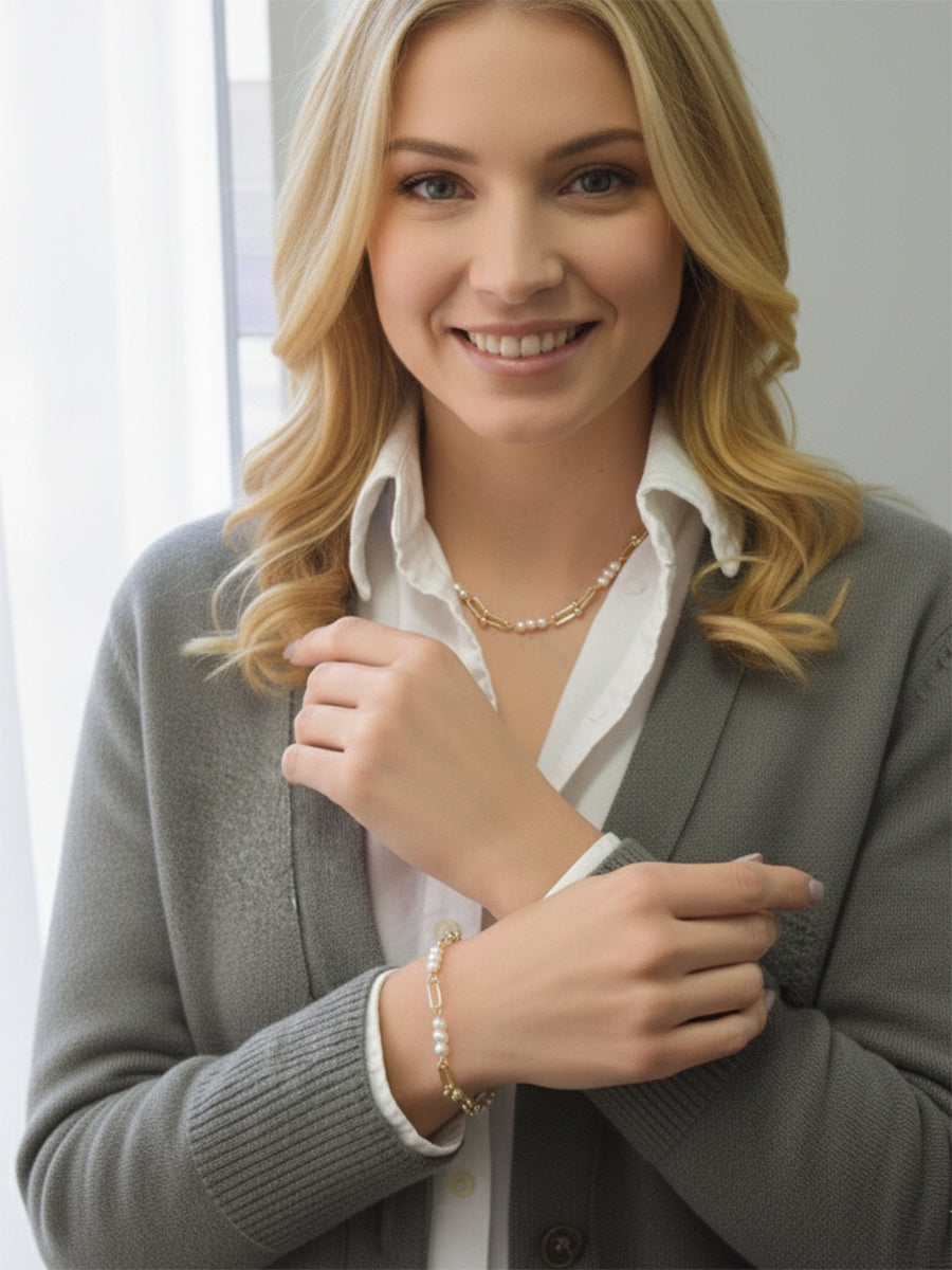 Elegant 5mm Fresh Water Pearl Link Bracelet