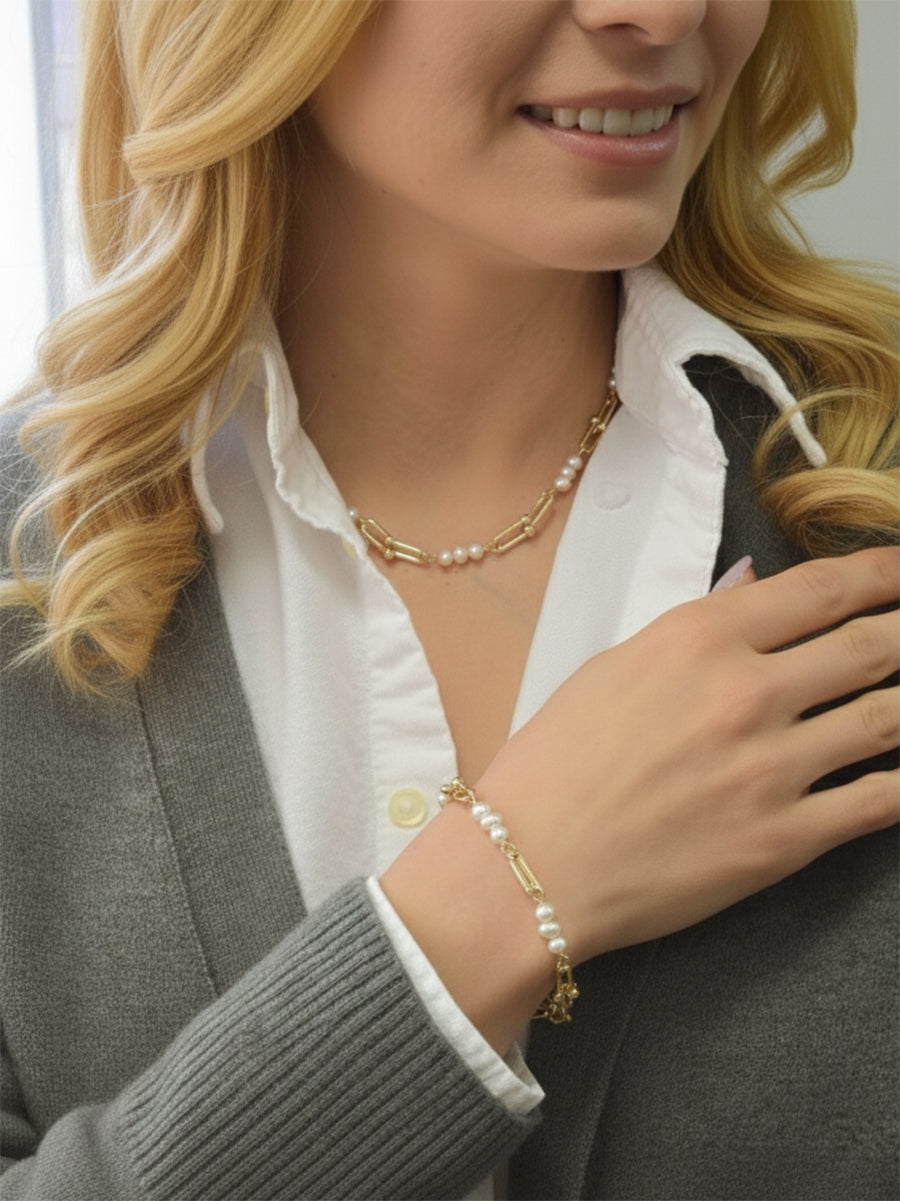 Elegant 5mm Fresh Water Pearl Link Necklace