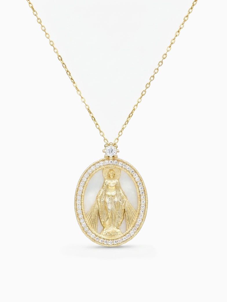 Virgin Mary MOP Pendant Necklace