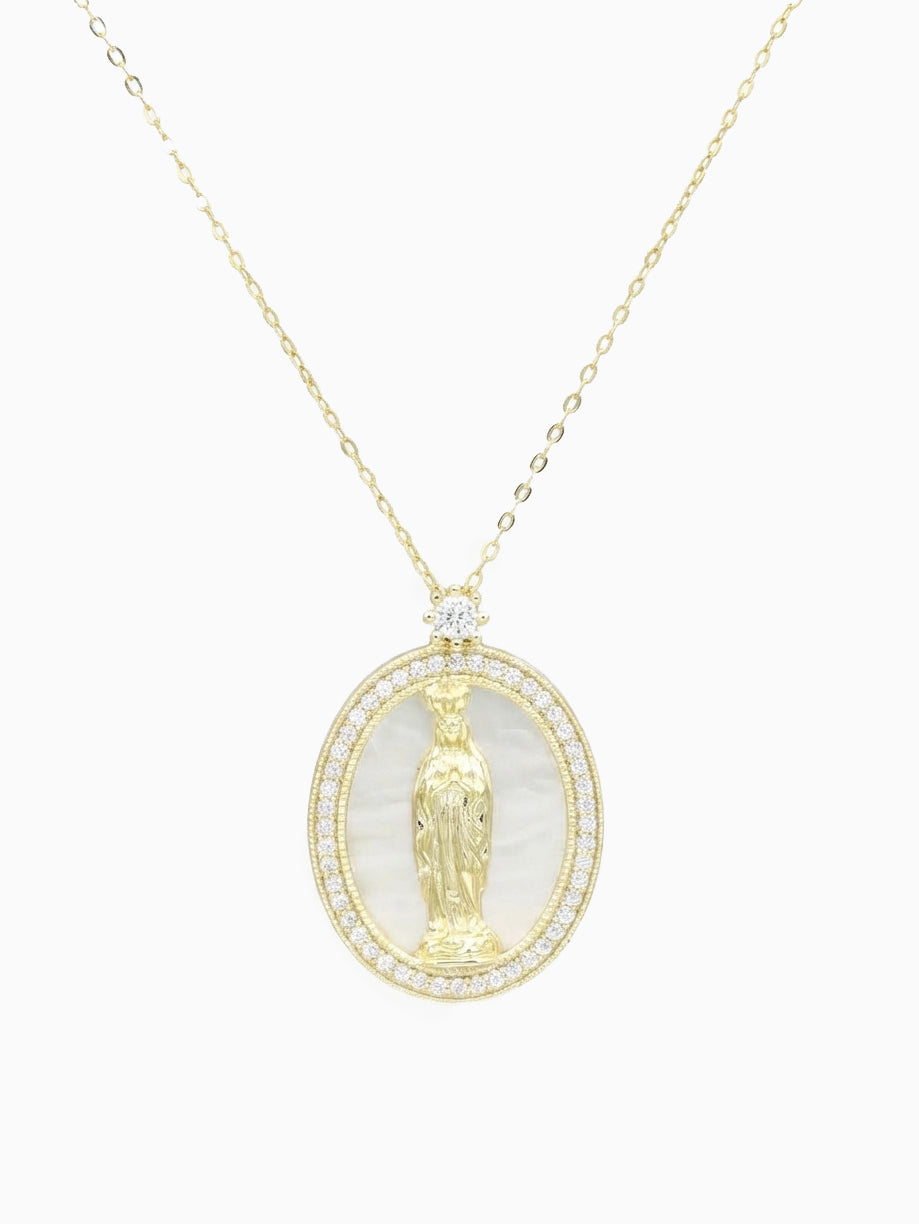 Virgin Mary MOP Pendant Necklace