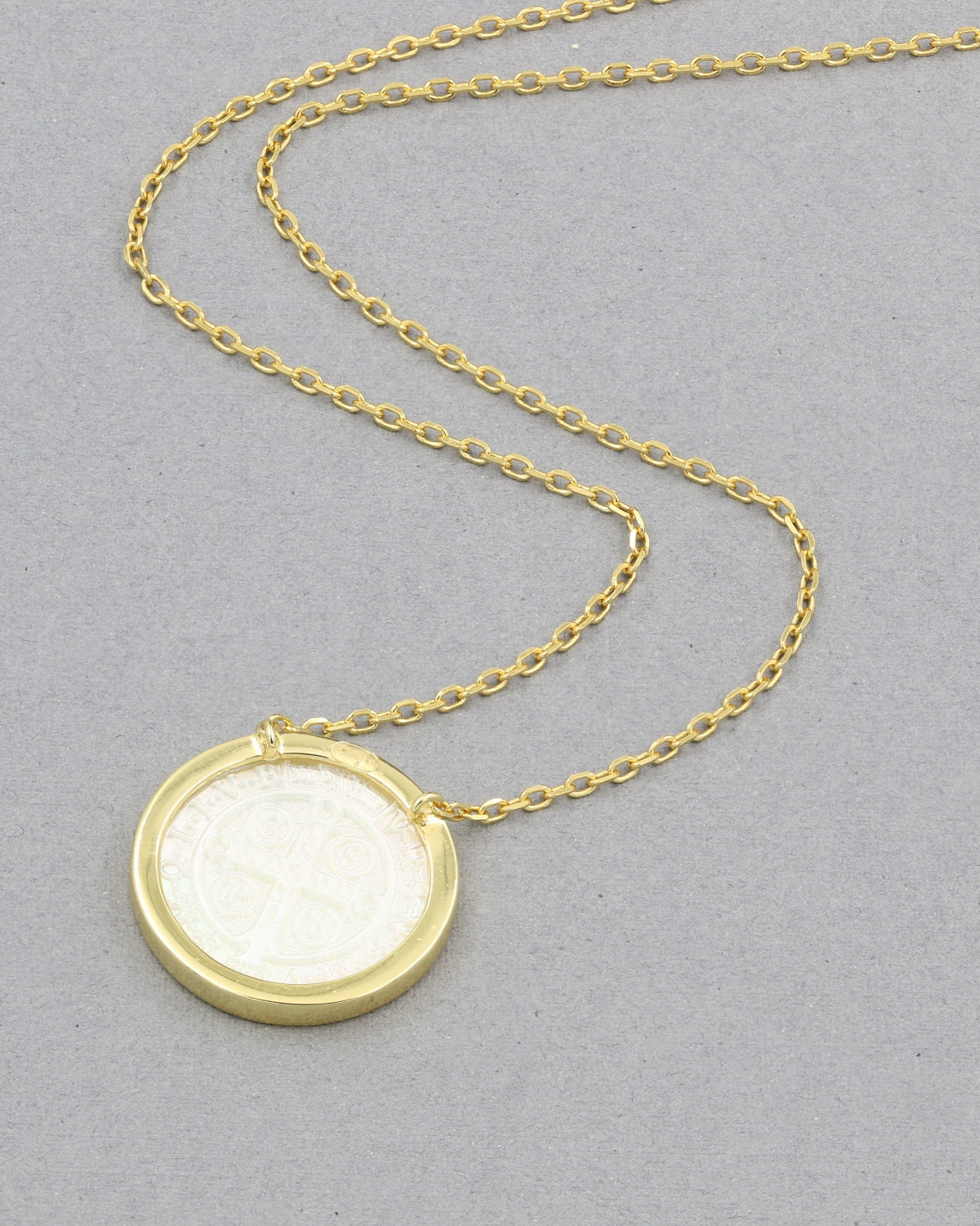 Vermeil Gold Plated Religion "Saint Benedict Medal" 925 Silver Pendant