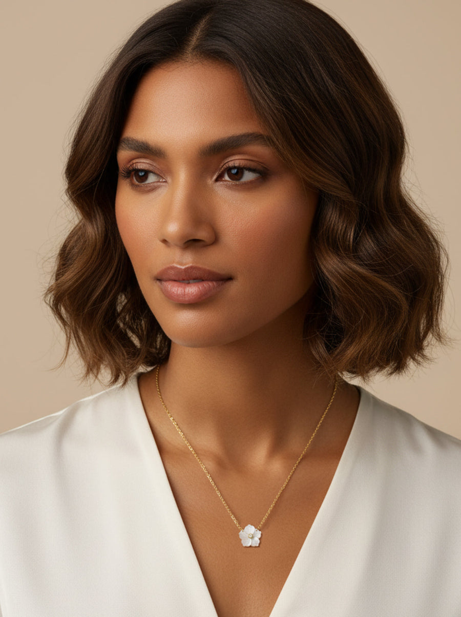 Mother of Pearl Orchid Flower Necklace