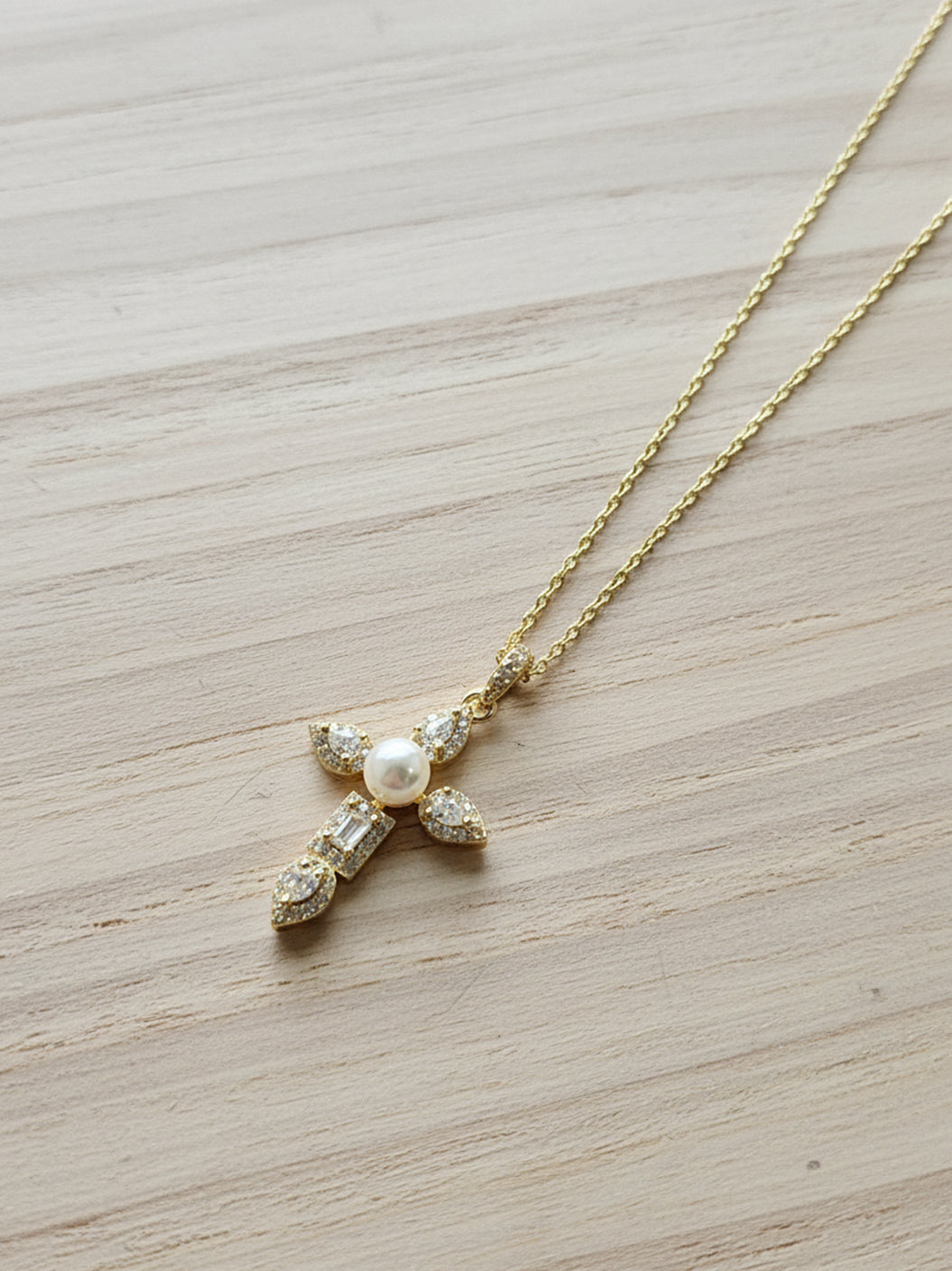 Fresh Water Pearl With CZ Cross Pendant