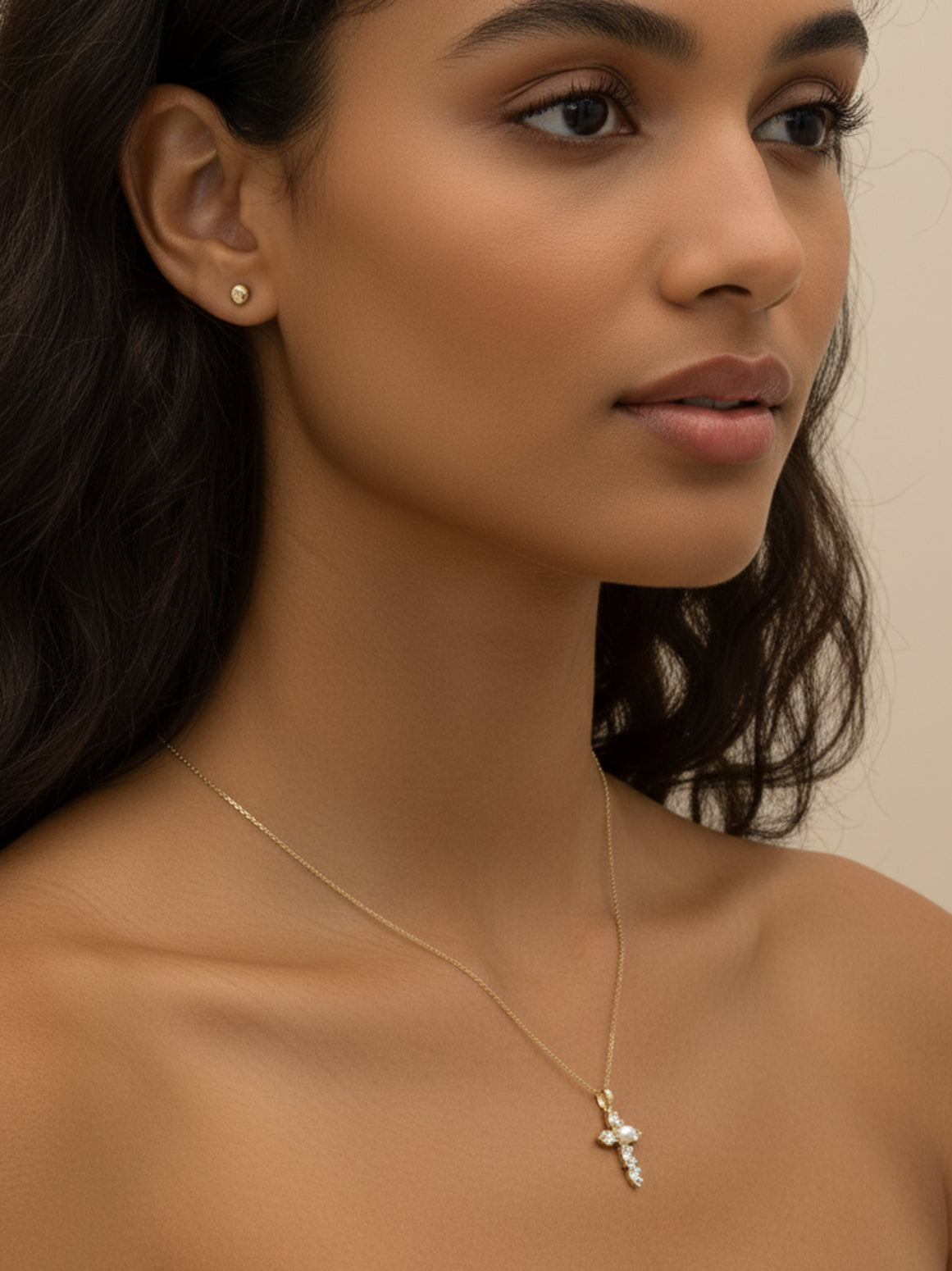 Fresh Water Pearl With CZ Cross Pendant