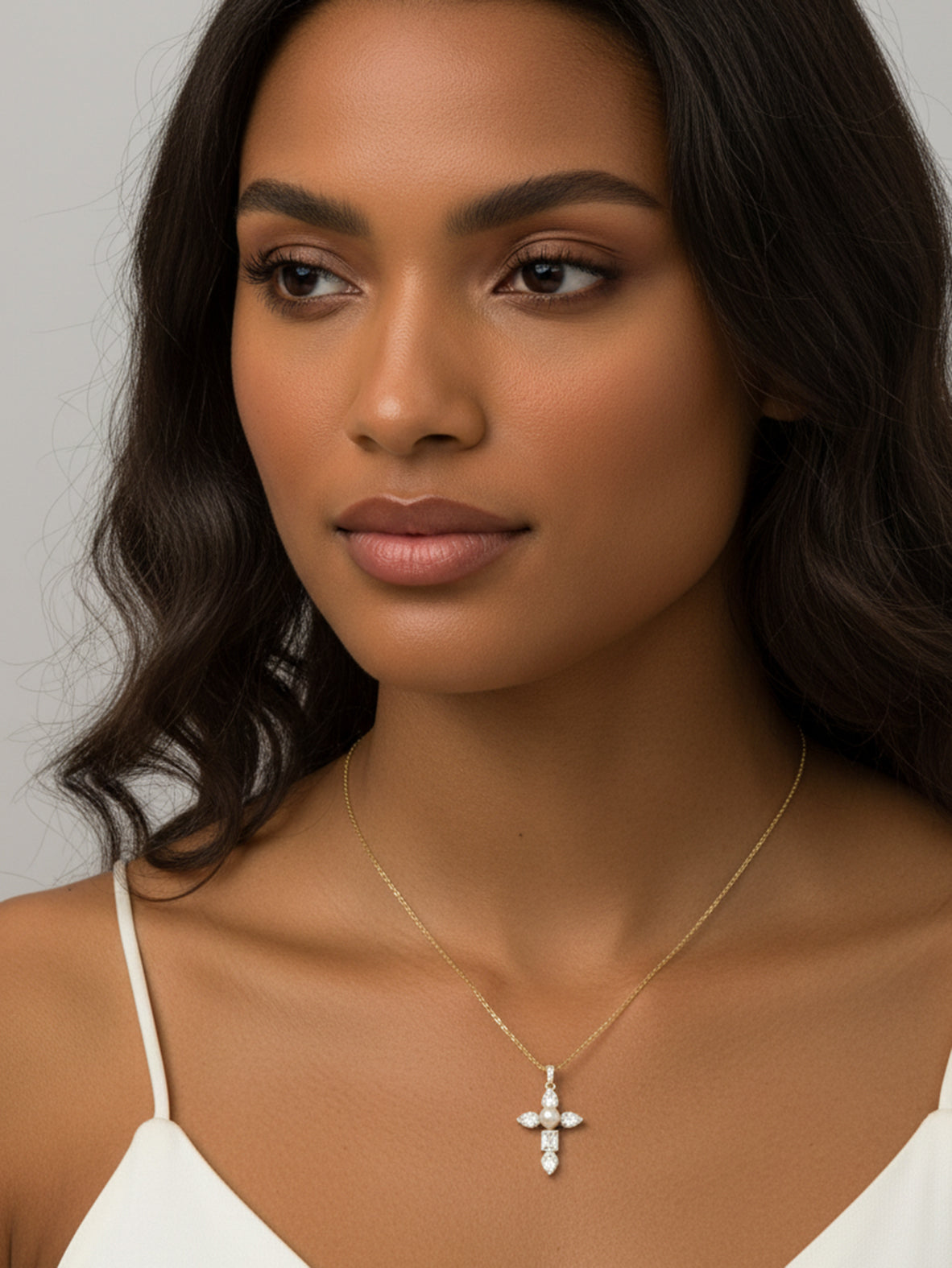 Fresh Water Pearl With CZ Cross Pendant