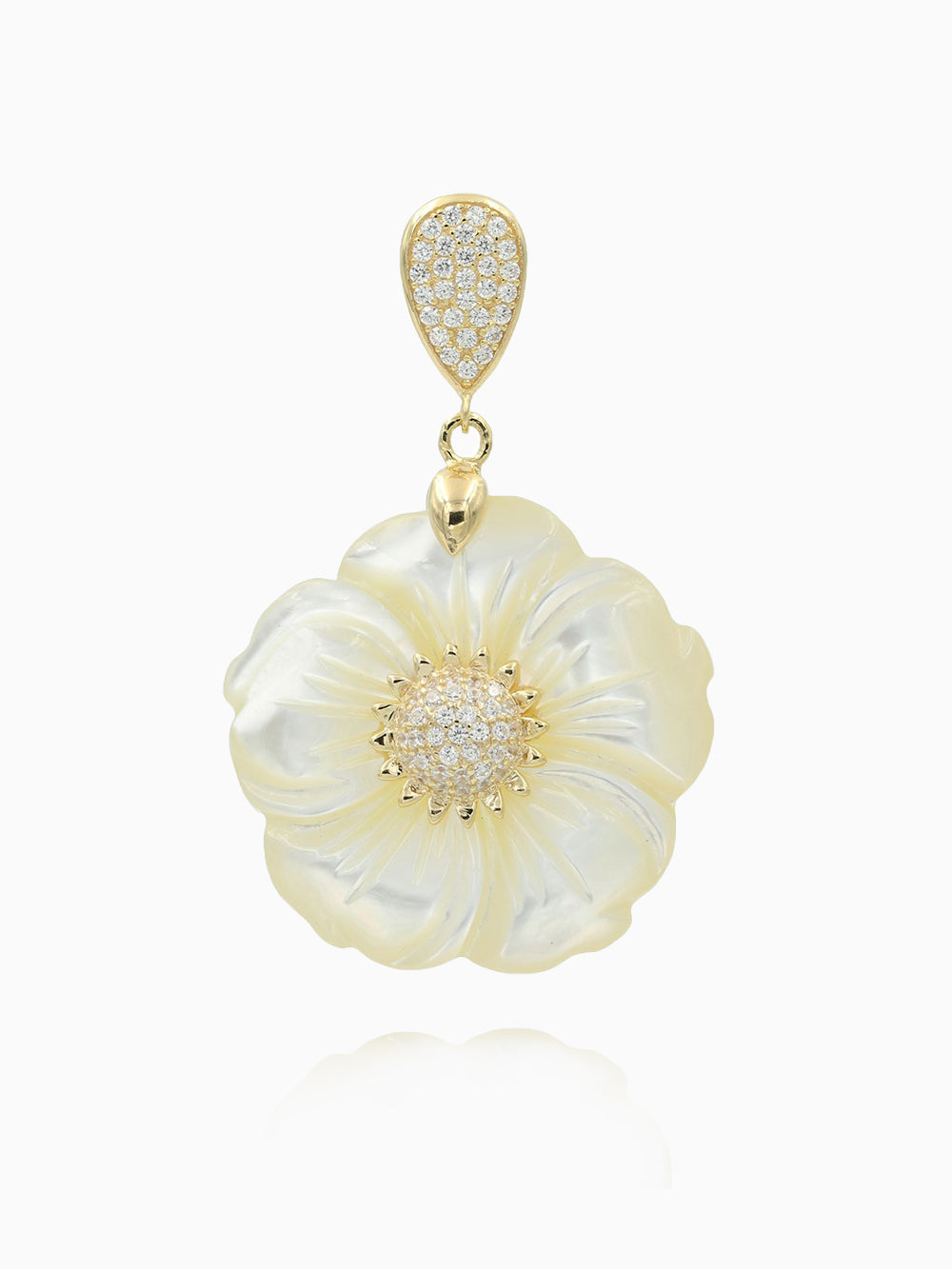 White CZ Mother of Pearl Flower Pendant Necklaces