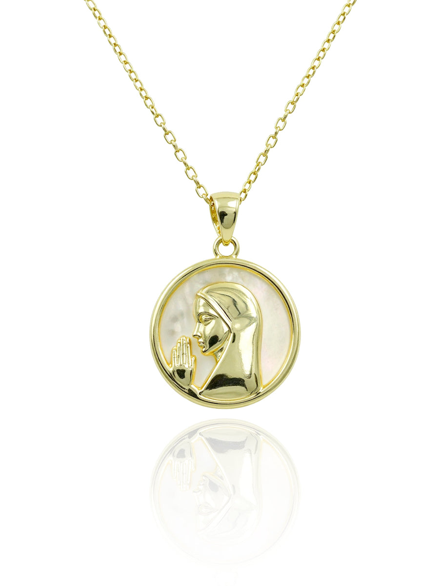 Mother of Pearl Praying Virgin Mary Pendant