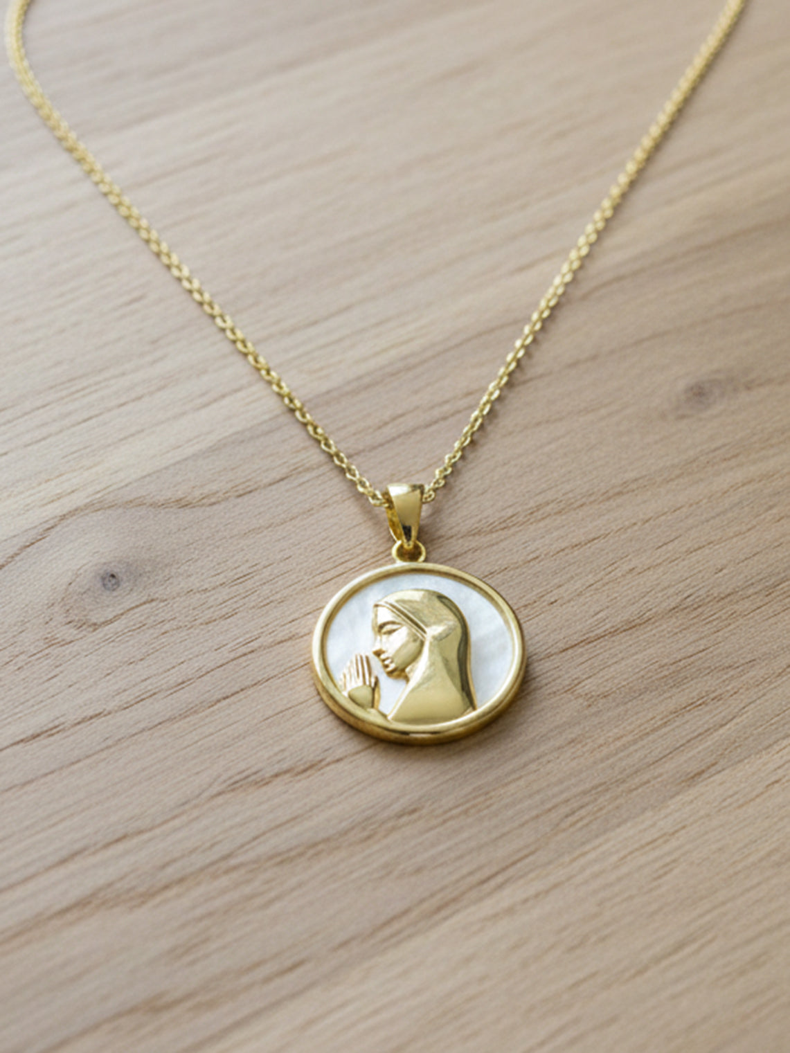 Mother of Pearl Praying Virgin Mary Pendant