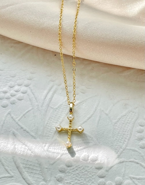 Fresh Water Pearl With Small Cross Pendant