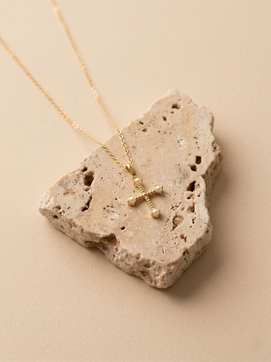Fresh Water Pearl With Small Cross Pendant