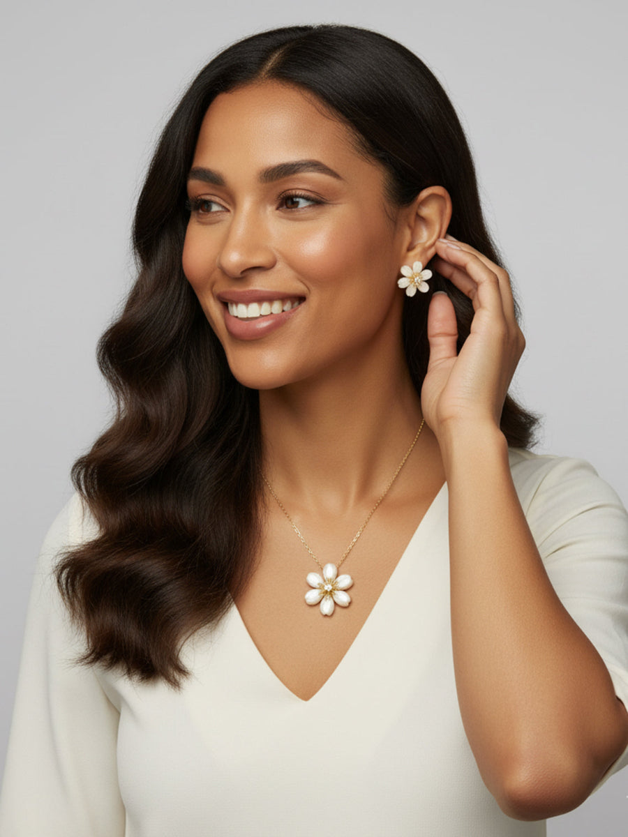 Mother of Pearl Plumeria Flower Earrings