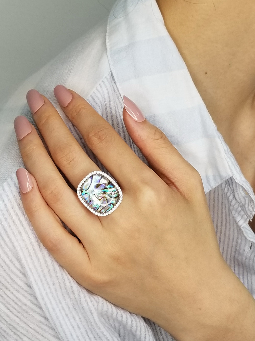 Gorgeous Vintage Abalone with CZ Ring