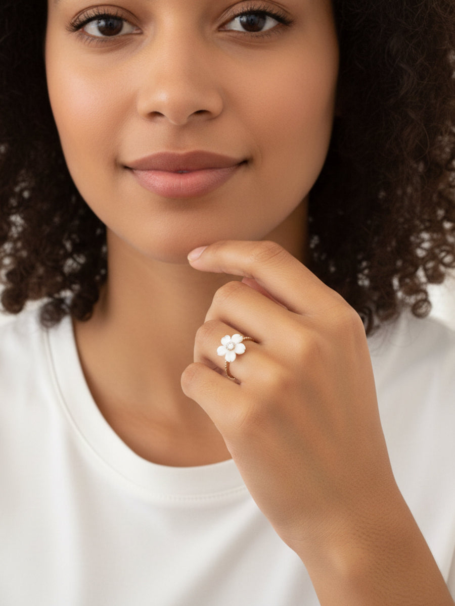 Flower Mother of Pearl with CZ Elegant Ring