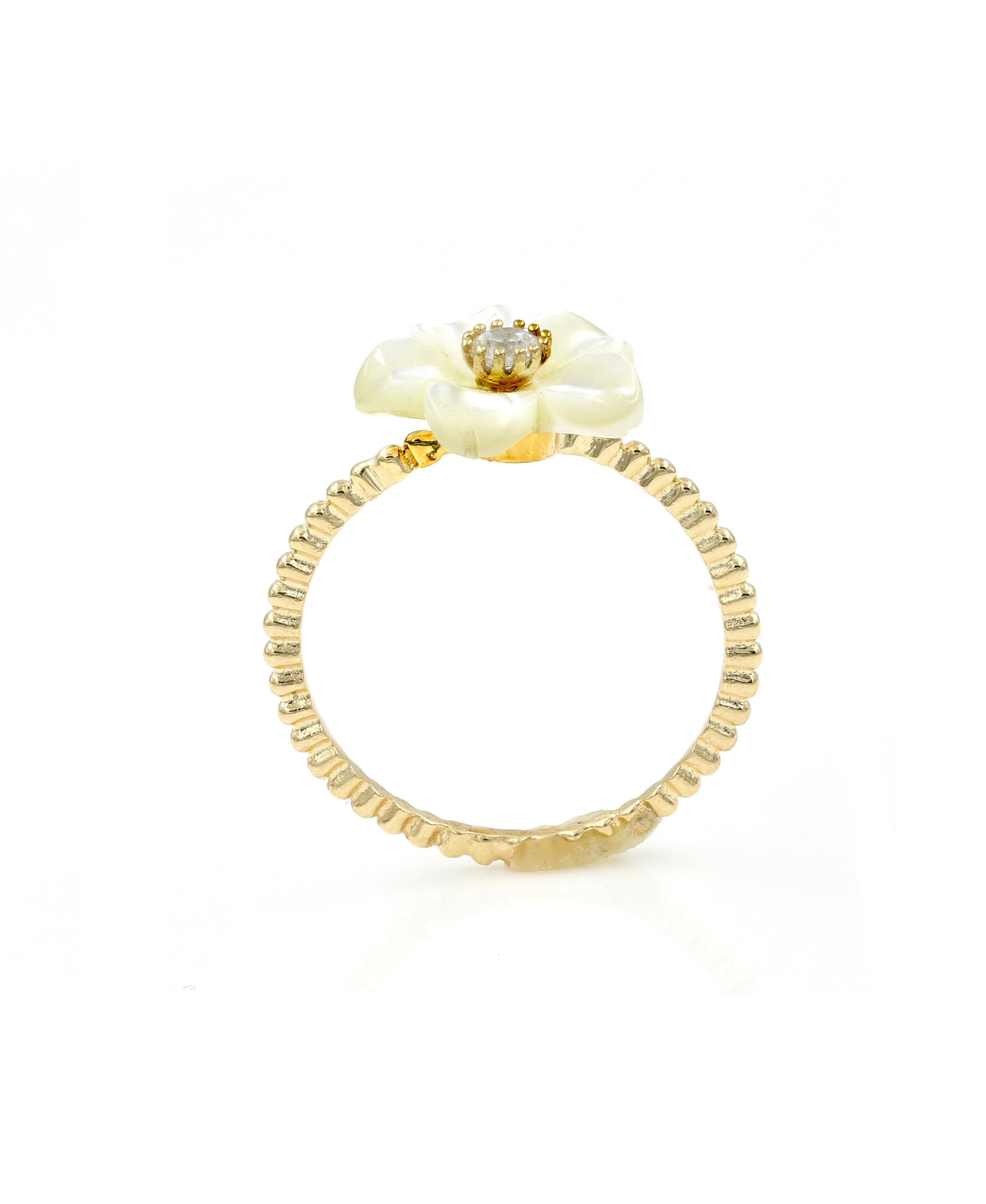 Flower Mother of Pearl with CZ Elegant Ring