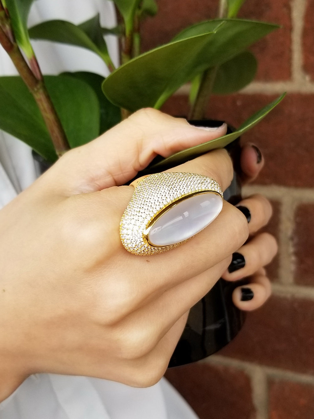 Antique Oval White Mother of Pearl With CZ Ring