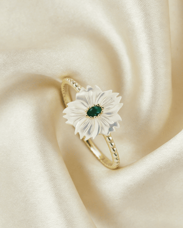 Mother of Pearl Hand Carved Flower Ring