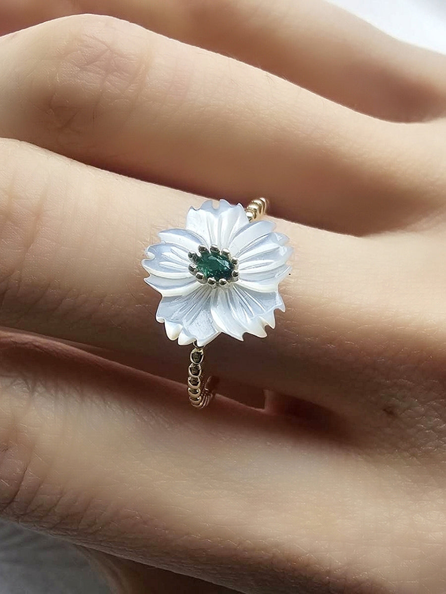 Mother of Pearl Hand Carved Flower Ring