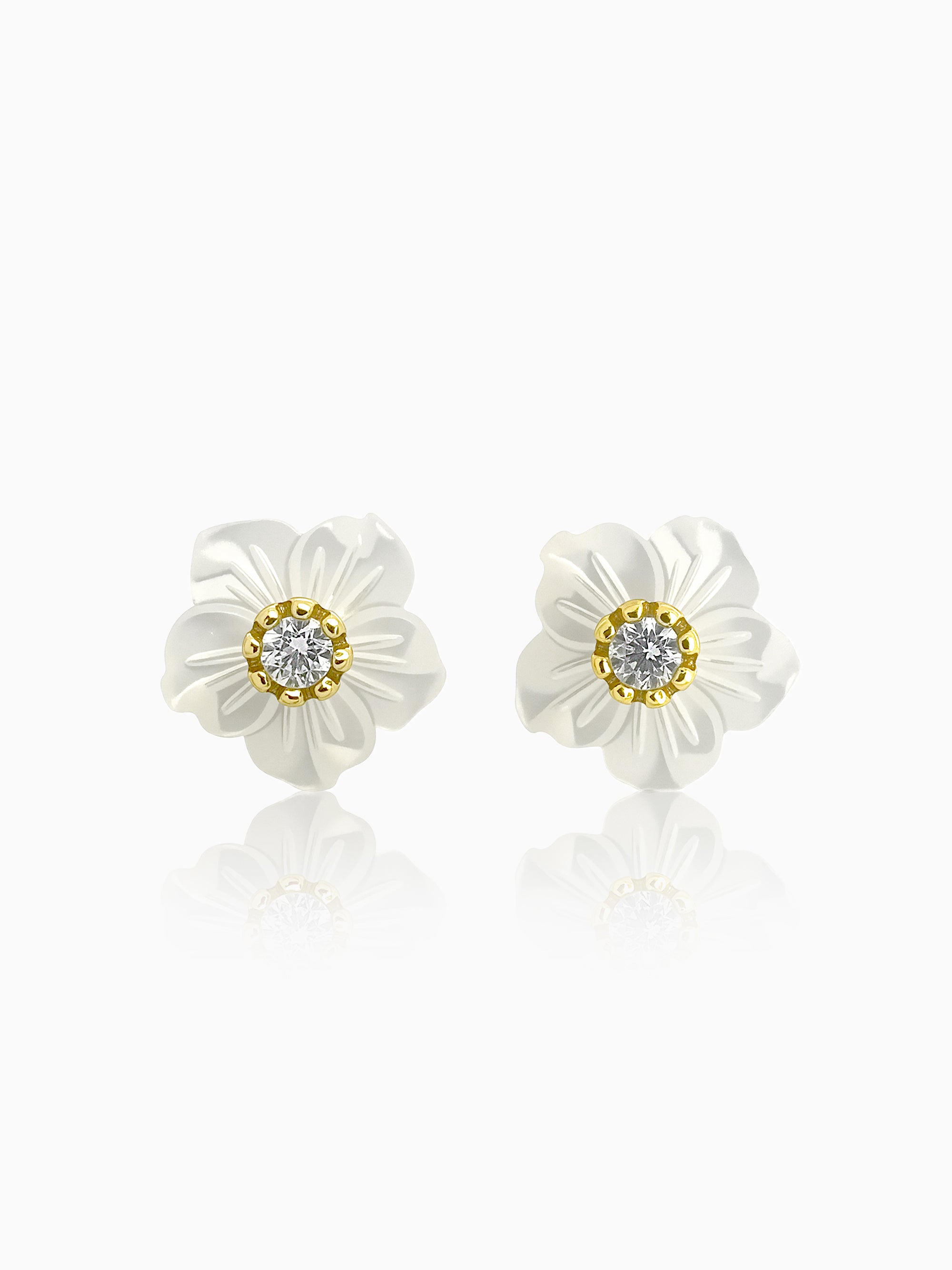 Mother of Pearl Orchid Flower with CZ Studs Earrings