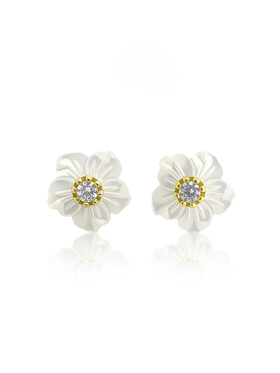 Mother of Pearl Orchid Flower with CZ Studs Earrings